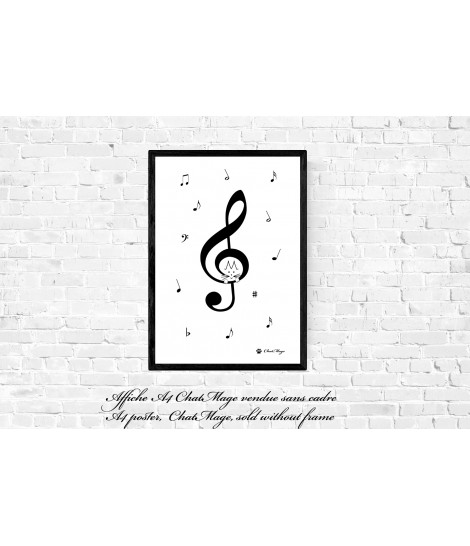Affiche, A4, affiche musique, poster musique, clé de sol, notes de musique, affiche chat, ChatMage, décoration maison Affiche, A4, affiche musique, poster musique, clé de sol, notes de musique, affiche chat, ChatMage, décoration maison